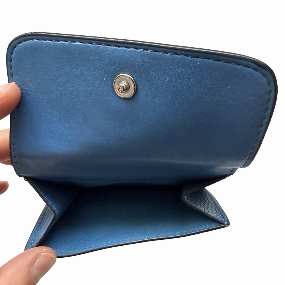 COACH Small Pebbled Leather Trifold Wallet with Ombre Rivets in Blue - Picture 5 of 9